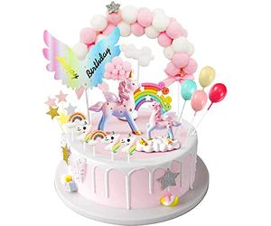 iZoeL Decoration Gâteau Licorne Décoration Gâteau Anniversaire Fille Figurines Joyeux Anniversaire Gâteau Arc En Ciel Enfants Femme Gâteau Ballon Cake Topper Happy Birthday