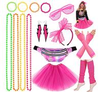 iZoeL Deguisement Annee 80 Femme Déguisement Halloween Accessoire Costume Fille Déguisement Disco Tutu Fluo Sac Banane Costume Halloween