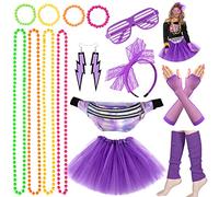 iZoeL Deguisement Annee 80 Femme Halloween Accessoire Costume Disco Tutu Fluo Sac Banane Costume Halloween Fille