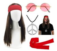 iZoeL Deguisement Annees 80 70 60s Perruque Hippie Homme Deguisement Disco Femme Accessoires Costume Lunettes Collier Deguisement Halloween 1970