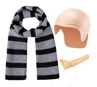iZoeL Déguisement Chauves Deguisement Carnaval/Halloween/Cosplay Accessoires Costume Halloween/Carnaval/Maquillage, Chauve en Latex Foulard Rayé Long Nez pour Homme Femme