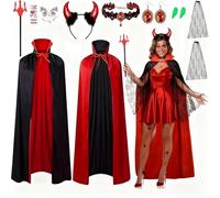 iZoeL Deguisement Diable Femme Deguisement Vampire Accessoires Cape Femme Homme Costume Carnaval/Halloween/Maquillage/Cosplay Costume Halloween - Cape Corne Diable Dents Vampire Collier Tatouage