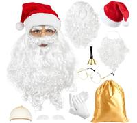 iZoeL Deguisement Pere Noe Adulte Costume Pere Noel Homme Bonnet Accessoires Noël - Chapeaux Perruques Barbes Cloches Lunettes Gants Sac, pour Noël