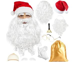 iZoeL Deguisement Pere Noe Adulte Costume Pere Noel Homme Bonnet Accessoires Noël - Chapeaux Perruques Barbes Cloches Lunettes Gants Sac, pour Noël