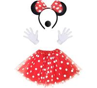 iZoeL Deguisement Souris Femme - Tutu Rouge Bandeau Gant Blanc Nez, pour Accessoire Carnaval/Halloween Costume Fête Anniversaire/Carnaval/Halloween/Cosplay