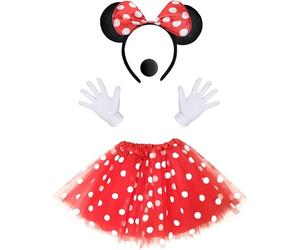 iZoeL Deguisement Souris Femme - Tutu Rouge Bandeau Gant Blanc Nez, pour Accessoire Carnaval/Halloween Costume Fête Anniversaire/Carnaval/Halloween/Cosplay