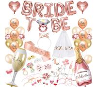 iZoeL EVJF Decoration Rose Gold EVJF Accessoire - Ballon Accessoires Photomaton EVJF Bannière Bride to Be Voile Mariage avec Peigne, Bandeau Bride, Ballons Bride to Be pour Enterrement Vie Jeune Fille