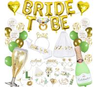 iZoeL EVJF Decoration Vert Gold EVJF Accessoire - Ballon Accessoires Photomaton EVJF Bannière Bride to Be Voile Mariage avec Peigne, Bandeau Bride, Ballons Bride to Be pour Enterrement Vie Jeune Fille