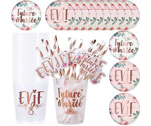 iZoeL Gobelet EVJF 1+14 Kit, Badge Future Mariée Badge EVJF Tasse Paille - Team Bride Accessoire Enterrement de Vie de Jeune Fille Decoration