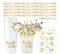 iZoeL Gobelet EVJF 1+15 Kit, Gold Tasse Future Mariée Tasse Bride To Be Paille Bracelet Tatouage - Team Bride Accessoire Enterrement de Vie de Jeune Fille Decoration EVJF Accessoire