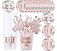 iZoeL Gobelet EVJF Badge Future Mariée Badge EVJF Accessoire Enterrement de Vie de Jeune Fille, 15 Kit EVJF Accessoire Bride Accessoires EVJF Paille EVJF - Team Bride Accessoire EVJF Decoration