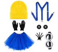 iZoeL Jaune Costume Lunettes Accessoires Kits Deguisement Halloween Costume Carnaval/Halloween/Cosplay Accessoires pour Deguisement Femme Enfant Fille - Lunettes Goggles Tutu Chapeau Gants Noirs