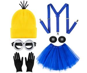 iZoeL Jaune Costume Lunettes Accessoires Kits Deguisement Halloween Costume Carnaval/Halloween/Cosplay Accessoires pour Deguisement Femme Enfant Fille - Lunettes Goggles Tutu Chapeau Gants Noirs