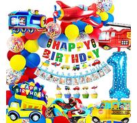 iZoeL Kit Decoration Anniversaire 1 an Garcon Ballon 1 an Anniversaire Voiture Arche Ballon Enfant Bebe Garçon Cars Moto Ballons Joyeux Bannière Gâteau Décoration