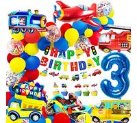 iZoeL Kit Decoration Anniversaire Garcon 3 ans Ballon 3 ans Anniversaire Voiture Ballon Enfant Garçon Cars Moto Ballons Garçons Happy Birthday Bannière Décoration Gâteau