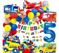 iZoeL Kit Decoration Anniversaire Garcon 5 ans Ballon 5 ans Anniversaire Voiture Ballon Enfant Garçon Cars Moto Ballons Garçons Happy Birthday Bannière Décoration Gâteau