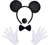 iZoeL Mickey Oreilles 1 X Souris Oreille Bandeau 2 X Gants Blancs 1 X Nez Noir 1 Noeud Papillon Noeud Carnaval Accessoire Personnage de Dessin Animé Cosplay Party Déco Adulte Enfant