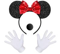 iZoeL Minnie Oreilles 1 X Souris Oreille Bandeau 2 X Gants Blancs 1 X Nez Noir Carnaval Accessoire Personnage de Dessin Animé Cosplay Party Déco Adulte Enfant