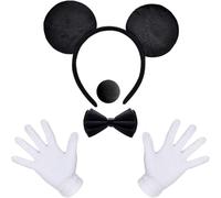 iZoeL Oreilles Souris Set - 1 Souris Oreille Bandeau 2 Gants Blancs 1 Nez Noir, Accessoire Carnaval/Halloween Costume Fête Anniversaire/Carnaval/Halloween/Cosplay