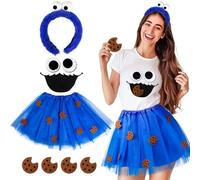 iZoeL Serre Tête Monstre Cookie Femme Déguisement Carnaval Bandeaux Biscuit Monster - Serre Tête Tutu de Ballet Autocollant, Costume Carnaval/Halloween/Noel/Anniversaire/Fête pour Femme Fille