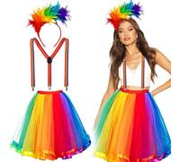 iZoeL Tutu Arc-en-Ciel Femme Déguisement Arc-en-ciel Bandeau à Plumes Arc-en-Ciel Deguisement Halloween Femme Costume Halloween Déguisement Carnaval Costume Pride Accessoires Deguisement LGBTQ
