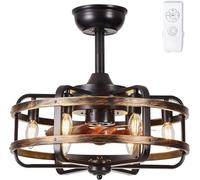 IZOWE Ventilateur de Plafond avec Lumière Télécommande Industriels Rétro, Noir Cage Fer 46cm, Silencieux Réversible 3 Vitesses, Ventilateurs de Plafond avec Lampe Remplaçables E14 x6, Salon Chambre