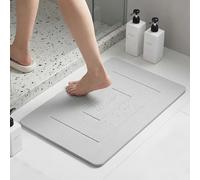 IZPFTOP Tapis de Bain Diatomite Pierre - 60 x 39 cm Tapis Salle de Bain Absorbant et Antidérapant Rigide, Tapis de Douche Séchage Rapide pour Baignoire et Sol, Tapis Égouttoir Cuisine (Blanc Gris)