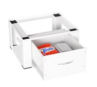 Izrielar 1 support de machine à laver avec tiroir 62,5 x 54,5 x 32,5 cm, meuble inférieur pour machine à laver jusqu'à 150 kg, socle surélevé, socle blanc