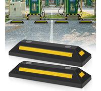 Izrielar 2 bouchons de roue avec butées de stationnement en caoutchouc, butée de stationnement, protection contre l'invasion avec bandes réfléchissantes jaunes pour garage et parking