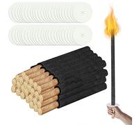 Izrielar 50 pièces Torches en cire Durée de combustion 100 min, torches d'extérieur en cire naturelle, avec protège-main et long manche, pour enfants Jardin extérieur Feu de camp Randonnée