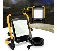 Izrielar 50W LED Projecteur de chantier 5100LM Lampe de travail IP66 Projecteur LED 6000K Projecteur de travail avec 3m de câble, Lampe de chantier pliable, 72LEDs, pour atelier garage, Blanc froid