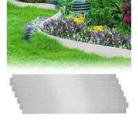 Izrielar Bordure de pelouse en métal 10m - 10 pièces Bordure de Tonte, galvanisée Clôture de Jardin Bordure de Parterre Longueur par Bande 10m - Hauteur 18cm, Argent