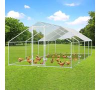 Izrielar Clôture XXL pour poulailler avec serrure de sécurité et toile imperméable en polyéthylène, beaucoup d’espace pour poules, lapins et autres petits animaux, châssis robuste en acier, 3 x 8 x 2