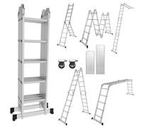 Izrielar Échelle multifonction 7 en 1 - 5,82 m - En aluminium - 4 x 5 marches - Avec 2 plaques d'échafaudage et 2 roulettes - Charge maximale : 150 kg