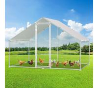Izrielar Poulailler XL Enclos extérieur avec serrure de sécurité et bâche PE imperméable, beaucoup d'espace pour poules, lapins et autres petits animaux, cadre en acier stable, 3x2x2m