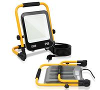 Izrielar Projecteur de chantier à LED, Lampe de travail 100W, 10000LM LED Floodlight avec câble 3M et prise, Lampe de chantier étanche IP66 pour intérieur et extérieur garage atelier, Blanc froid
