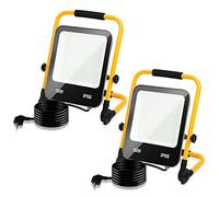 Izrielar Projecteur de chantier LED 150W 13000LM, 2x lampe de travail LED 6000K blanc froid, avec prise, lampe de chantier projecteur de travail avec câble 3M et prise, IP66, atelier garage
