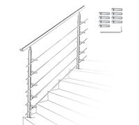 Izrielar Rampe d'escalier 180 cm en acier inoxydable avec 5 traverses - Rampe d'angle réglable - Pour l'extérieur et l'intérieur
