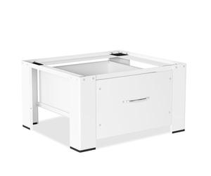 Izrielar Support de machine à laver avec tiroir 62,5 x 54,5 x 32,5 cm, étagère pour machine à laver, meuble inférieur jusqu'à 150 kg, socle de machine à laver, blanc