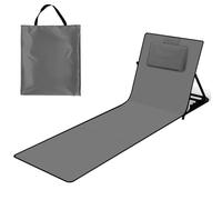 Izrielar Tapis de plage 158 cm, chaise longue de plage pliable, dossier réglable sur 5 niveaux, avec oreiller et compartiment de rangement, portable, chaise longue pliable pour camping, gris