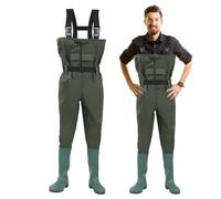 Izrielar Waders Hommes étanche, 70D Nylon Composite PVC Pantalon de pêche, avec des Bottes en Caoutchouc antidérapant, Pantalon de Crue, adapté pour Les Chantiers, la pêche, fermes, Jardins