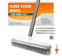 IZSOHHOME Balai poussé, Brosse à Poils rigides pour Nettoyage de Douche, terrasse, Cuisine, Joints et Garage, Brosse de Nettoyage intérieure et extérieure, Long Manche réglable en Acier Inoxydable,
