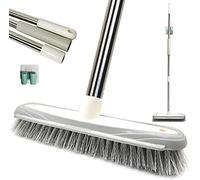 IZSOHOME Balai de nettoyage de salle de bain en poils rigides, brosse de nettoyage pour intérieur et extérieur, manche long en acier inoxydable, 46,5"