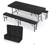 IZTOSS Ensemble Table Pliante et 2 Bancs - Table de Jardin 8 Personnes - pour la Terrasse, Le Camping, Le Jardin, Pique - Nique Noir (1xTable+2xBanc)