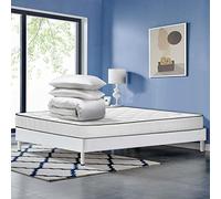 IZTOSS Lit 140x190 avec Sommier et Matelas et Couette et 2 Oreillers-Matelas 140x190x17-Sommier tapissier 140x190-Couette 200x240-2 Oreillers 60x60 Bleue L-CD-7