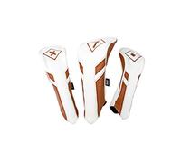 IZZO Ensemble de Housses de Golf moulées de qualité supérieure, Blanc/Camel - Comprend Un conducteur, Un Bois de Parcours et des Housses de Golf Hybrides