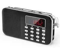 J-908 Poste Radio Portable Am/Fm,Petite Radio Portable Rechargeable Avec Batterie Rechargeable De 1200Mah,Transistorradio Avec Éclairage De Secours,Mini Usb/Sd/Aux (Noir)