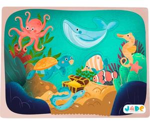 J.A.D.E - Puzzle Forme Animaux De La Mer - 1er Âge - Jeu Educatif - Première Réflexions - 052482-6 Pièces - Multicolore - Bois FSC - Design Français - Puzzle Enfant - Jade - À Partir de 18 Mois