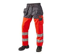 J.A.K. 1110087096 Série 11100 Pantalon avec Poches à Suspendre, 70% Polyester/30% Coton, EN 20471, Classe 2, Rouge/Gris, Taille 54 R