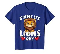 J’Aime Les Lions Ok? Lion Mignon T-Shirt, Enfant, Bleu Royal, 2 Ans